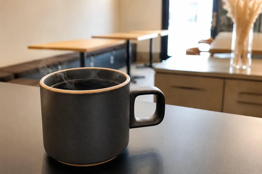 コーヒー — 湯気立ちのぼる一杯